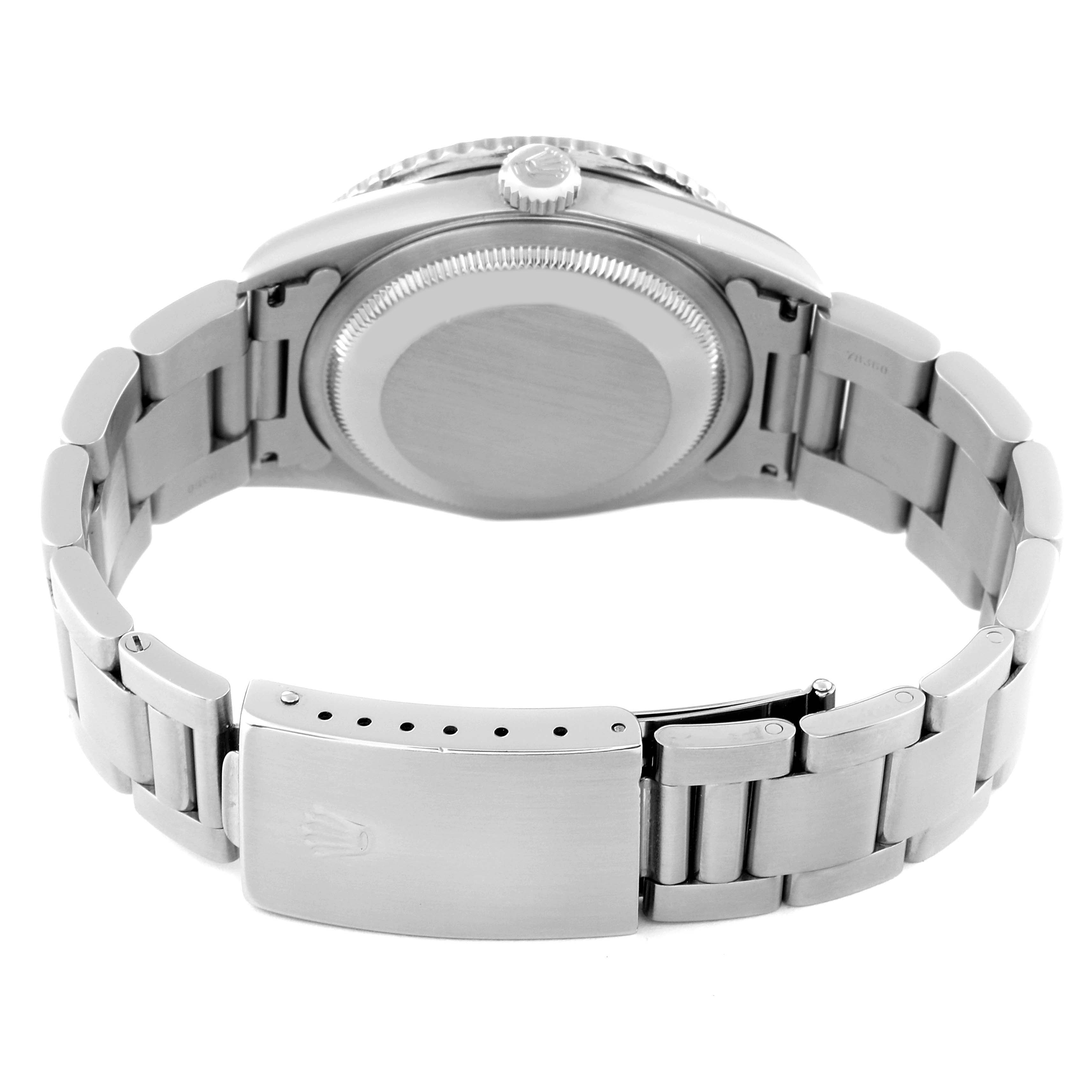 This image shows the back case and bracelet of a Rolex Turn-o-Graph 16264 Men
s Stainless Steel Black Dial 16264 Men
s Stainless Steel Black Dial watch, captured from an underside angle.