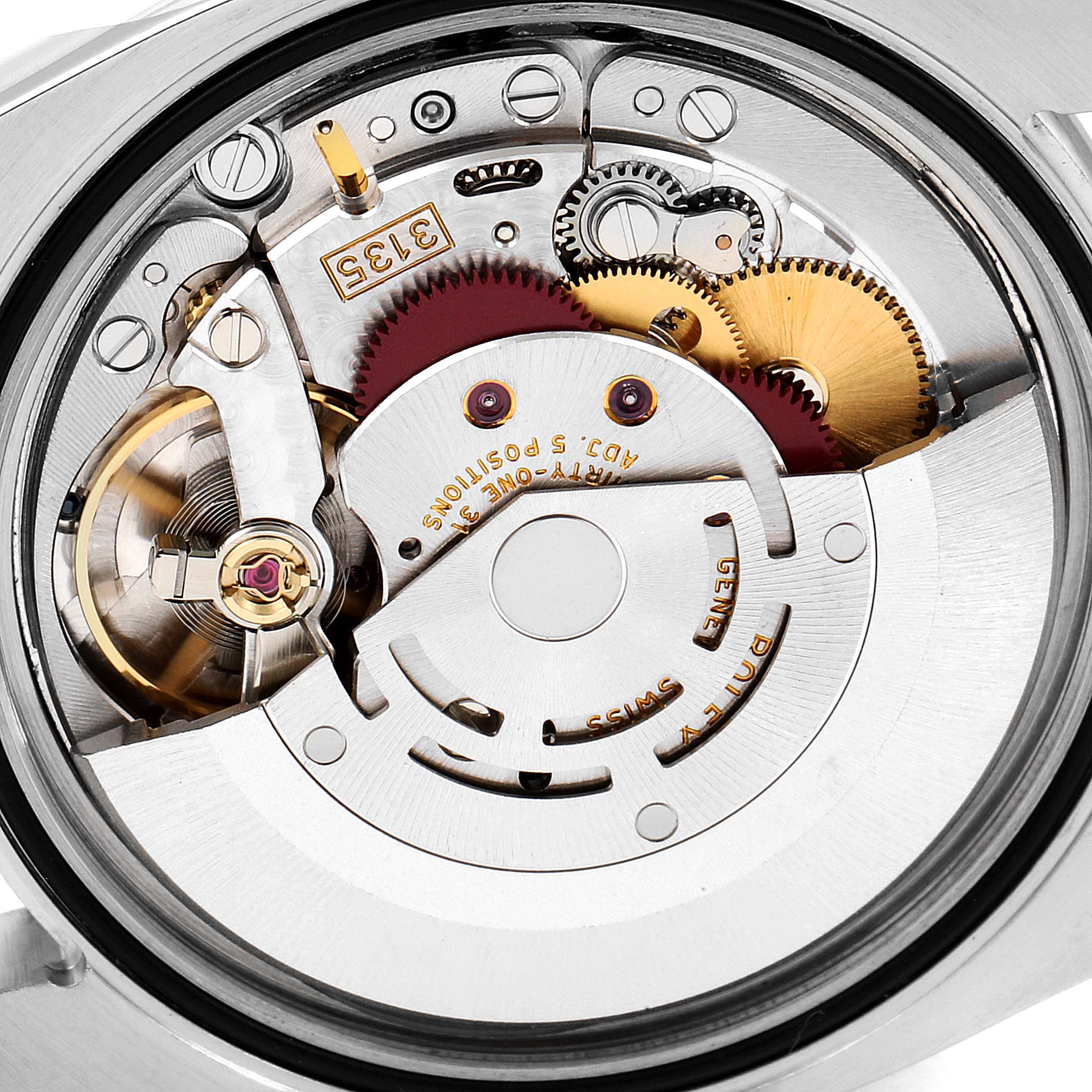 This image shows the internal mechanism of a Rolex Turn-o-Graph 116264 Men
s Stainless Steel White Dial 116264 Men
s Stainless Steel White Dial watch from a close-up, top-down angle.