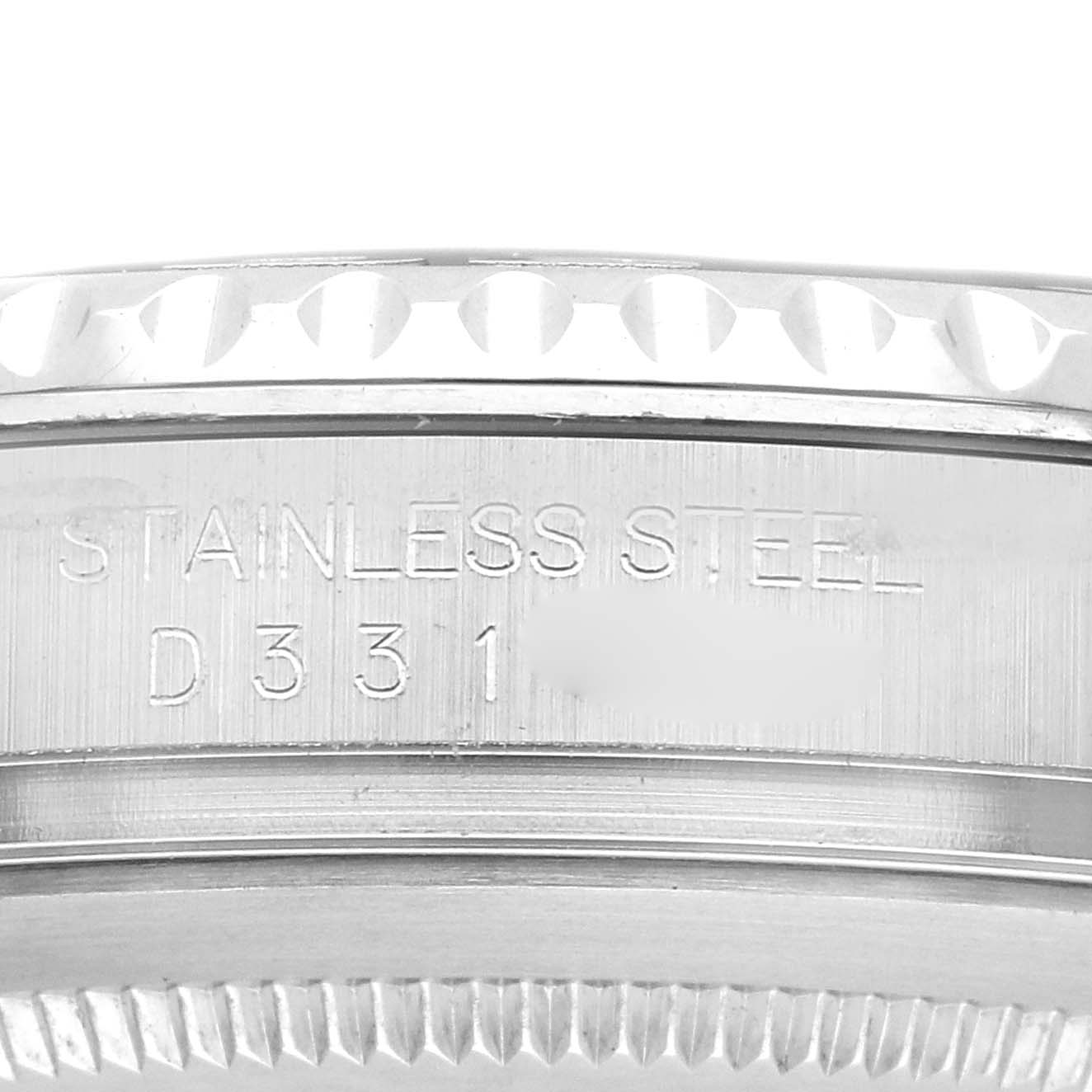 This image shows a close-up of the case side engraving on a Rolex Yacht-Master 16622 Men
s Stainless Steel Grey Dial 16622 Men
s Stainless Steel Grey Dial watch, highlighting the stainless steel material.