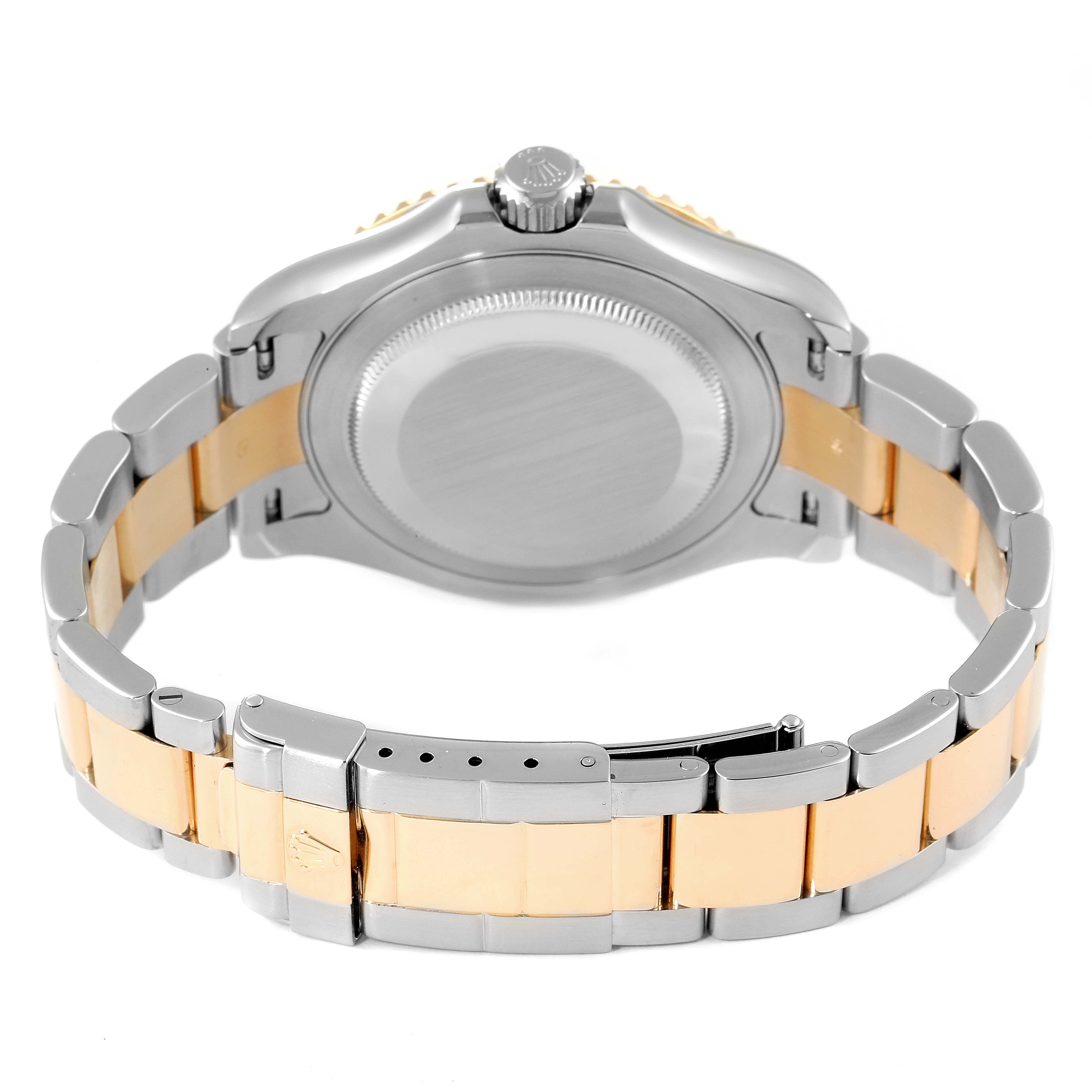 This image shows the back case and bracelet of a Rolex Yacht-Master 16623 Men
s Steel and Gold (two tone) Grey Dial 16623 Men
s Steel and Gold (two tone) Grey Dial watch at a rear angle.