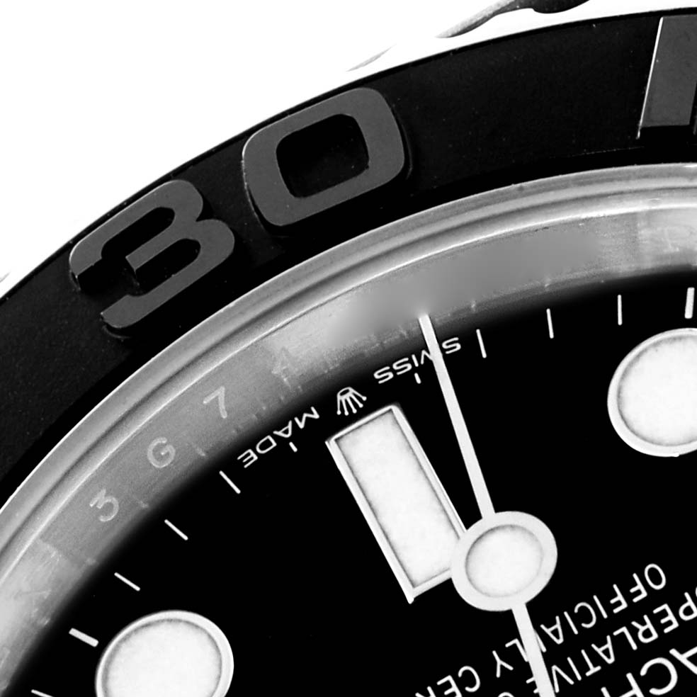 The image shows a close-up of the bezel and part of the dial of a Rolex Yacht-Master 226659 Men's White Gold Black Dial 226659 Men's White Gold Black Dial watch.