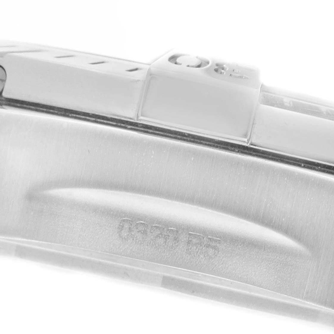 This close-up angle of the Breitling Avenger A32395101C1A1 Men's Stainless Steel Blue Dial A32395101C1A1 Men's Stainless Steel Blue Dial watch shows a portion of the strap and clasp.