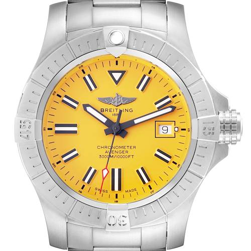 Photo of Breitling Avenger 45 Seawolf Yellow Dial Steel Mens Watch A17319 Box Card