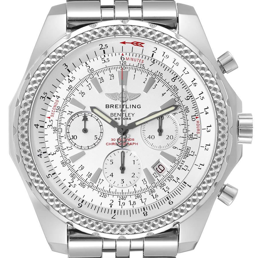 Breitling Bentley Motors Silver Dial Steel Chronograph Watch A25362 Box Papers SwissWatchExpo