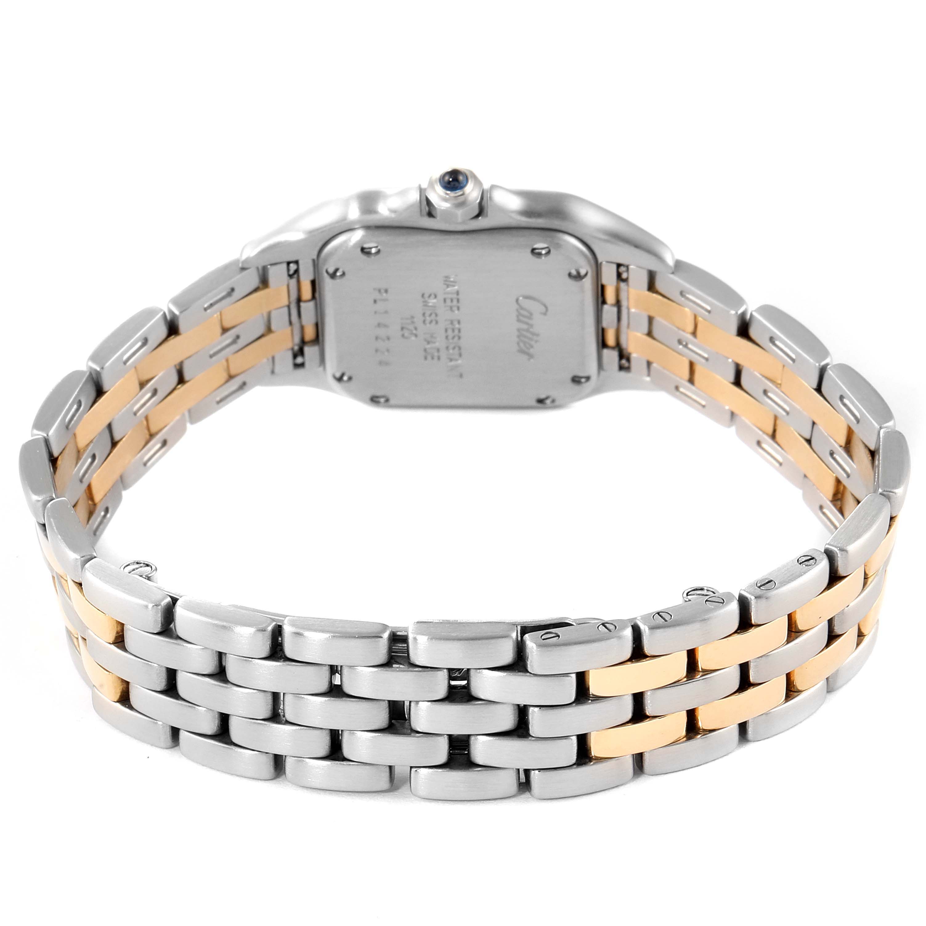 This image shows the back and bracelet of the Panthere de Cartier watch at a slight angle.