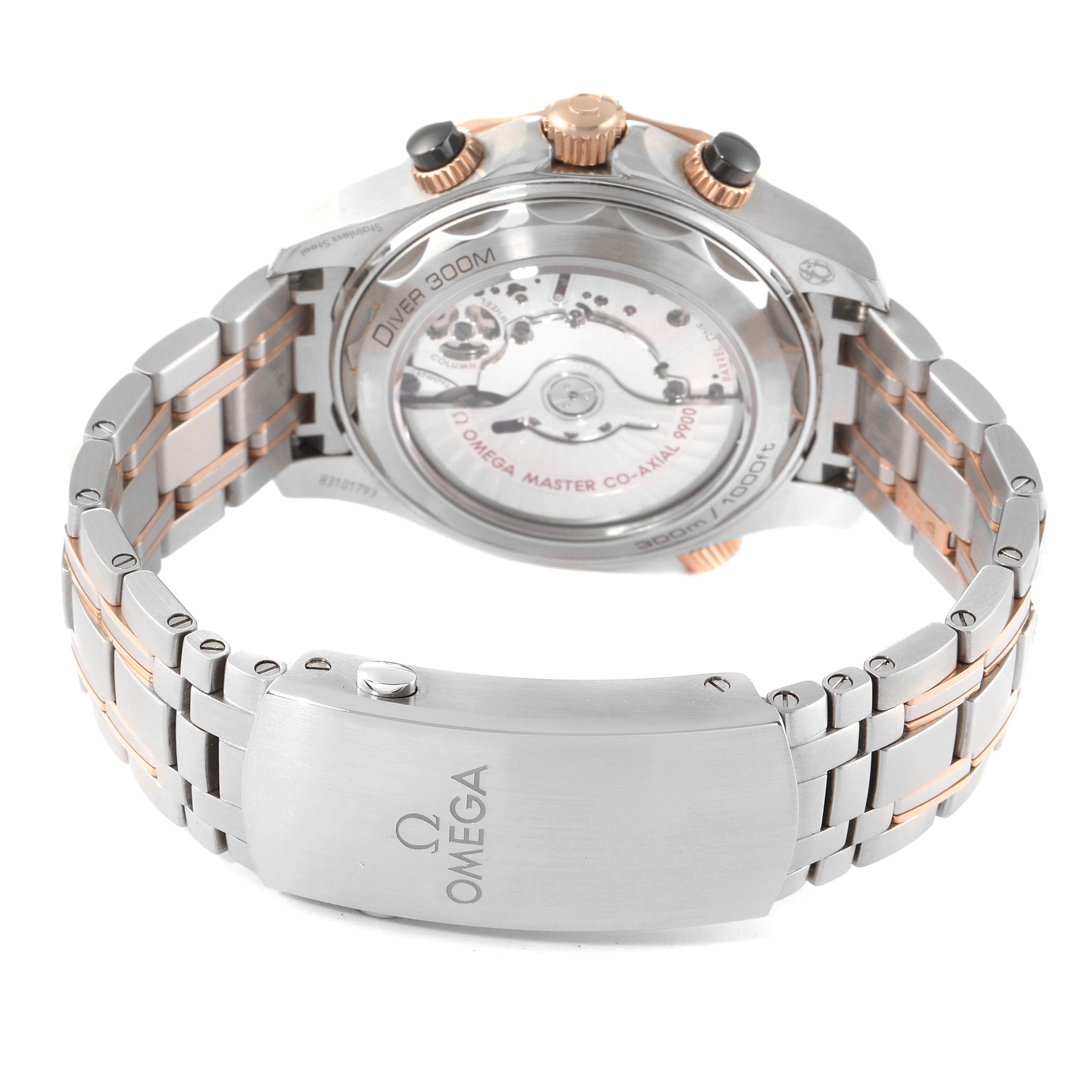 The image shows the back and bracelet of the Omega Seamaster 210.20.44.51.01.001 Men's Stainless Steel Black Dial 210.20.44.51.01.001 Men's Stainless Steel Black Dial watch with the case back and clasp visible.