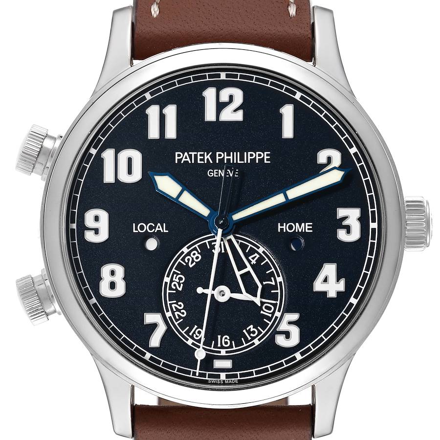 Patek Philippe Calatrava White Gold Pilot Travel Time Mens Watch 5524 Box Papers SwissWatchExpo