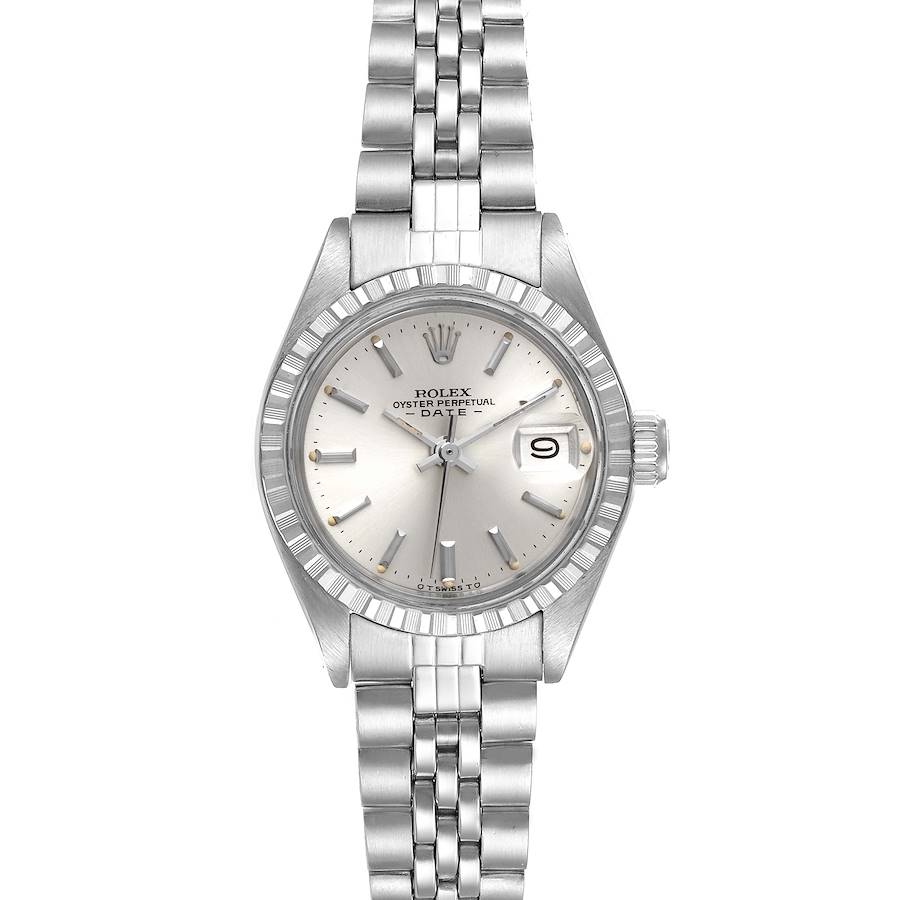 Rolex Date Silver Baton Dial Automatic Steel Vintage Ladies Watch 6924 SwissWatchExpo