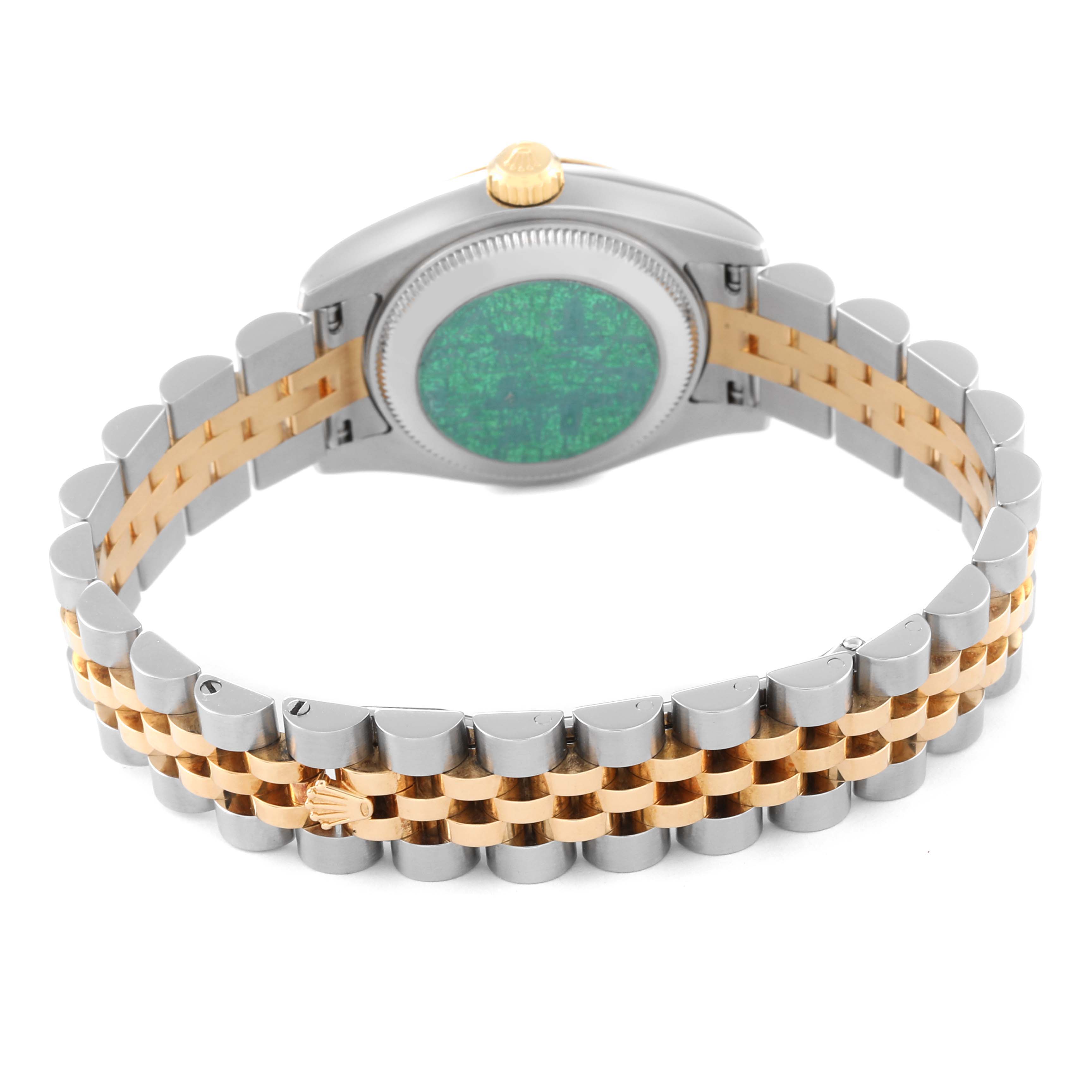 This image shows the back view of a Rolex Datejust 179173 Women's Steel and Gold (two tone) Grey Dial 179173 Women's Steel and Gold (two tone) Grey Dial watch, highlighting its two-tone bracelet and caseback.
