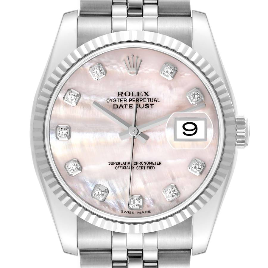 Rolex Datejust 36 Steel White Gold Mother of Pearl Diamond Mens Watch 116234 SwissWatchExpo