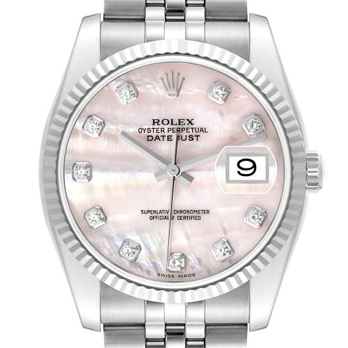 Photo of Rolex Datejust 36 Steel White Gold Mother of Pearl Diamond Mens Watch 116234