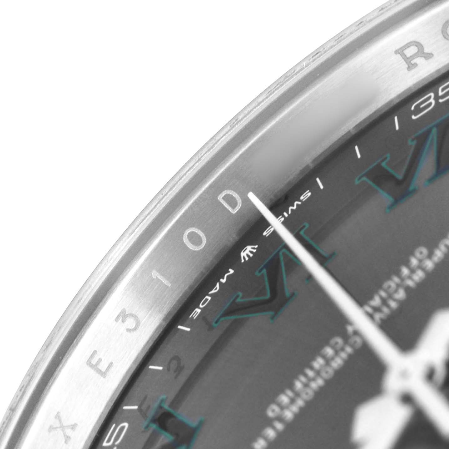 The image shows a close-up of the Rolex Datejust 41 126334 Men's Stainless Steel Grey Dial bezel and part of the dial with Roman numerals and hands.