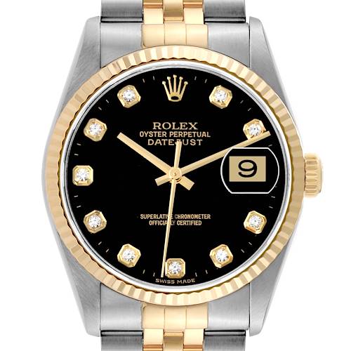 Photo of Rolex Datejust Diamond Dial Steel Yellow Gold Black Dial Mens Watch 16233
