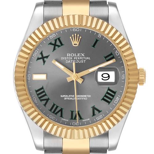 The Rolex Datejust 41 116333 Men's Steel and Gold (two tone) Black Dial is shown from a front angle, highlighting the dial, bezel, and part of the bracelet.