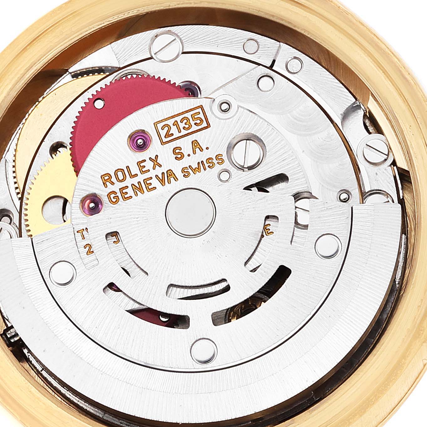 The image shows the internal mechanism of the Rolex President 69178 Women's Steel and Gold (two tone) Champagne Dial 69178 Women's Steel and Gold (two tone) Champagne Dial model from a back view, revealing the movement components.