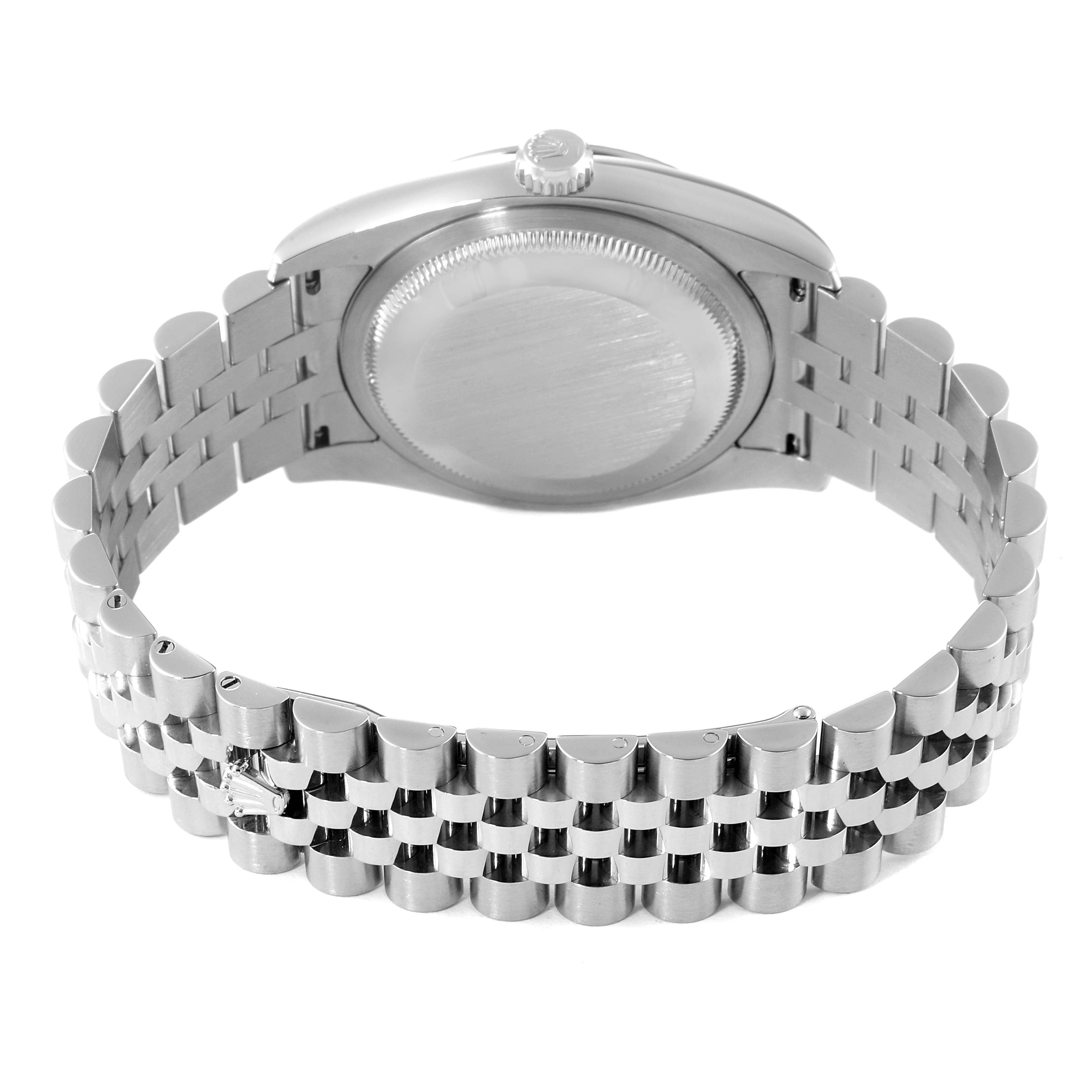 This image shows the back and bracelet of the Rolex Datejust 116234 Men's Stainless Steel Black Dial 116234 Men's Stainless Steel Black Dial watch, emphasizing its clasp and caseback.