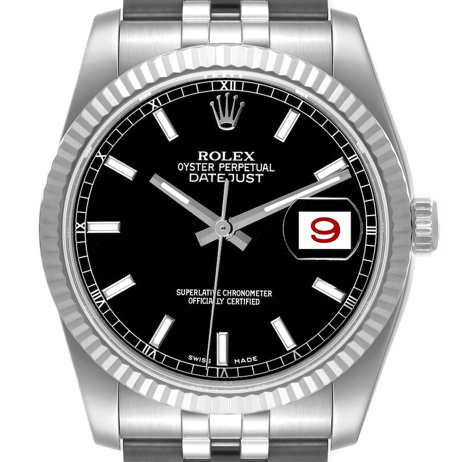 Rolex Datejust Steel White Gold Black Dial Mens Watch 116234 SwissWatchExpo