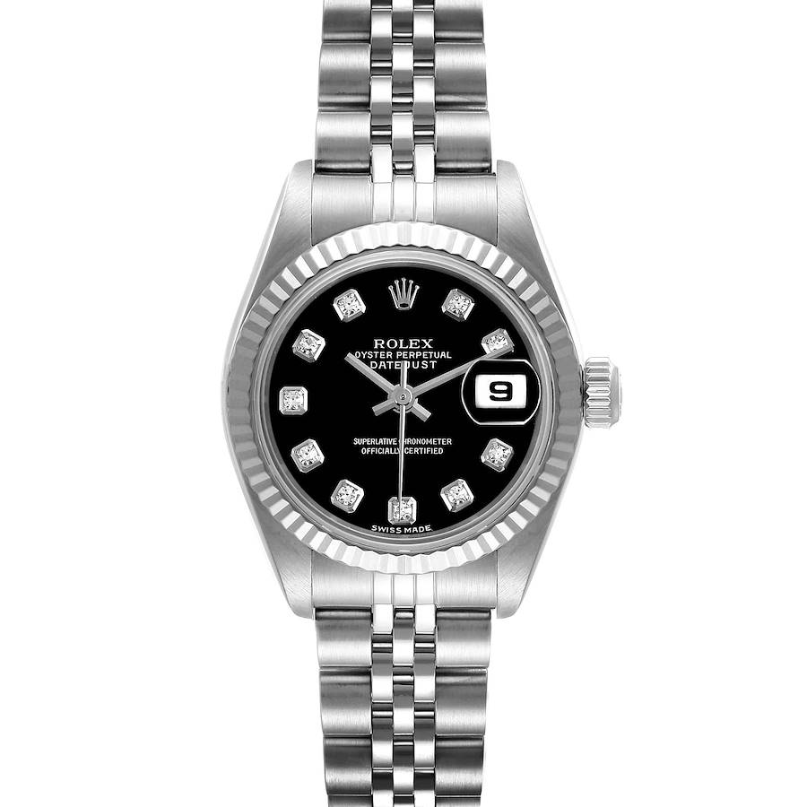 Rolex Datejust Steel White Gold Black Diamond Dial Ladies Watch 79174 1 EXTRA LINK SwissWatchExpo