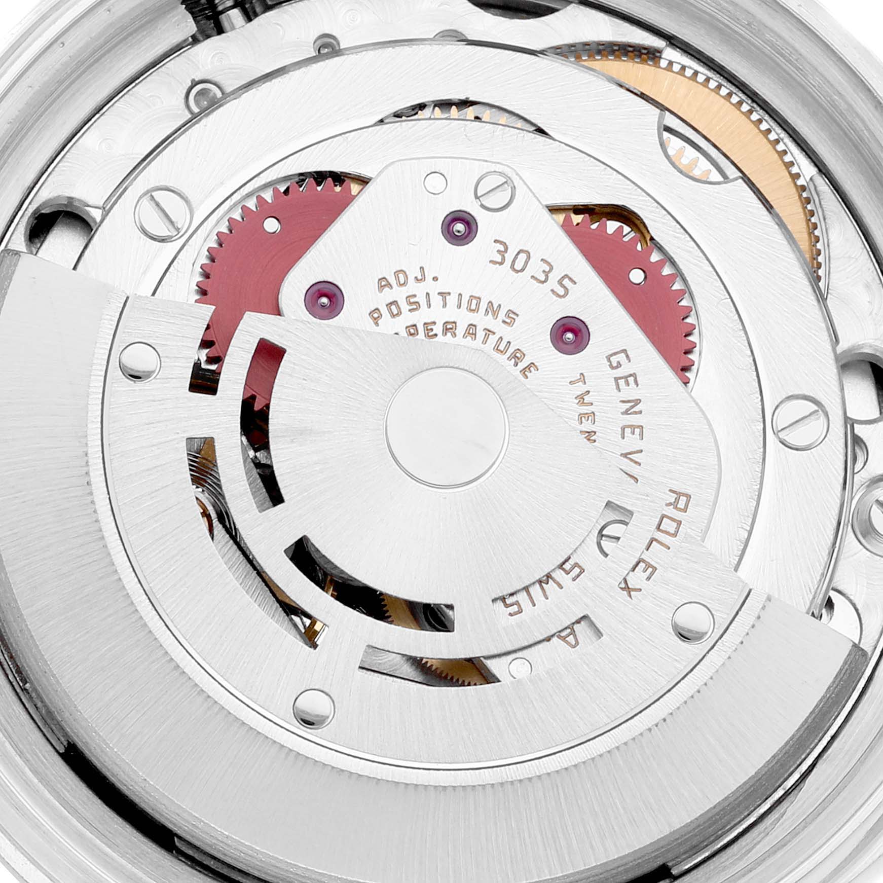 The image shows the movement mechanism and rotor of a Rolex Datejust 16014 Men's Stainless Steel Grey Dial 16014 Men's Stainless Steel Grey Dial model watch from a close-up, top-down angle.