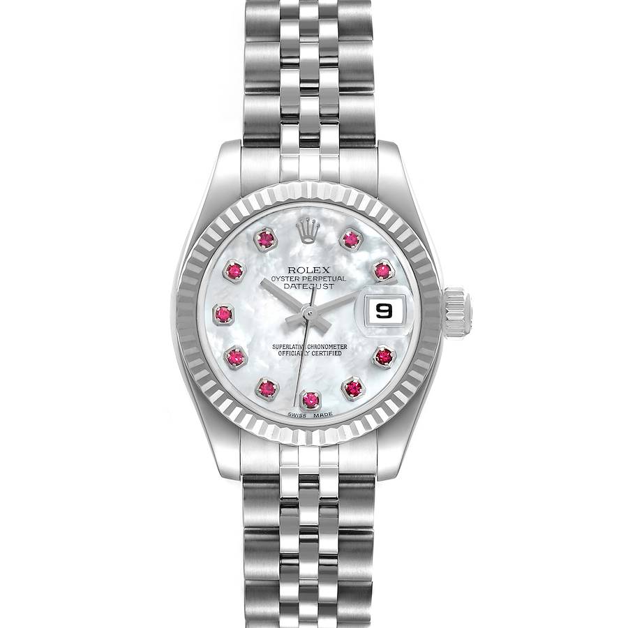 Rolex Datejust Steel White Gold MOP Ruby Dial Ladies Watch 179174 Box Card SwissWatchExpo