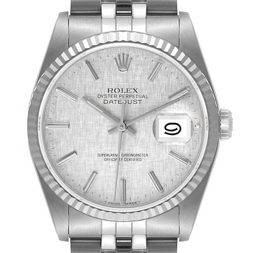 Photo of Rolex Datejust Steel White Gold Silver Linen Dial Mens Watch 16234