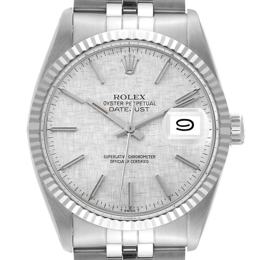 Rolex Datejust Steel White Gold Silver Linen Dial Vintage Mens Watch 16014 SwissWatchExpo