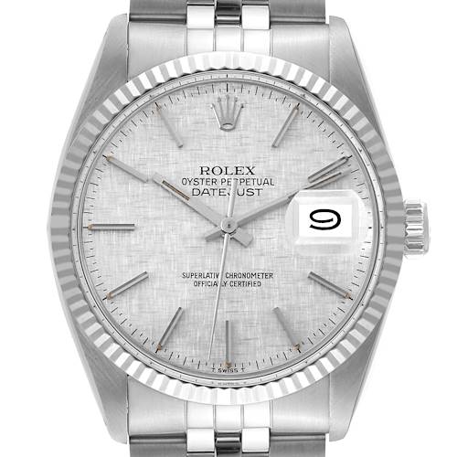 Photo of Rolex Datejust Steel White Gold Silver Linen Dial Vintage Mens Watch 16014