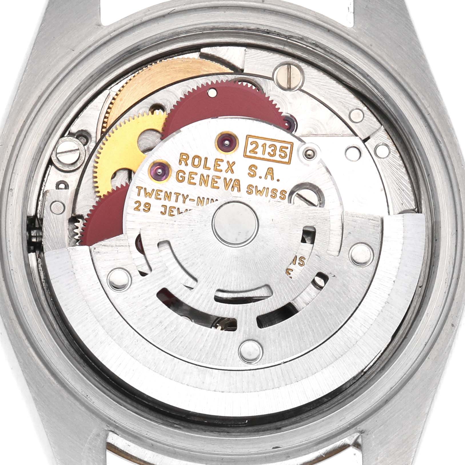 The image shows the movement mechanism of a Rolex Datejust 69173 Women's Steel and Gold (two tone) Champagne Dial 69173 Women's Steel and Gold (two tone) Champagne Dial, viewed from the back.