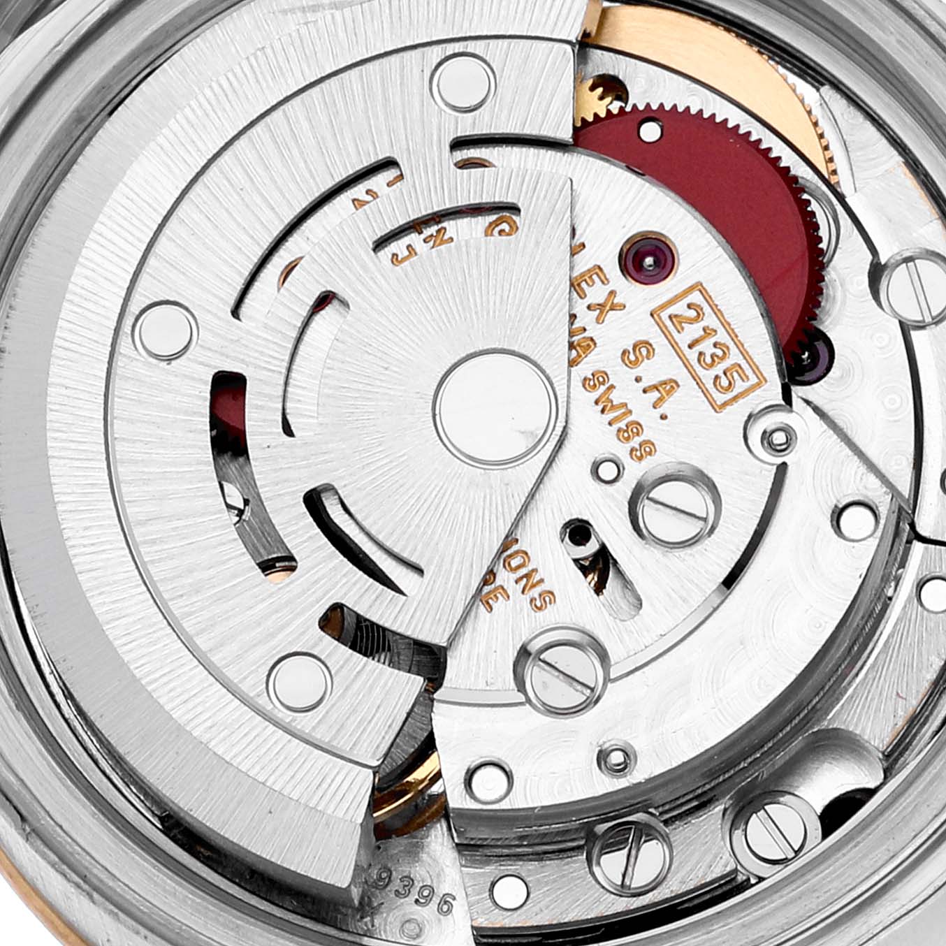 The image shows an inside view of the movement mechanism of a Rolex Datejust 69173 Women's Steel and Gold (two tone) Silver Dial 69173 Women's Steel and Gold (two tone) Silver Dial watch.