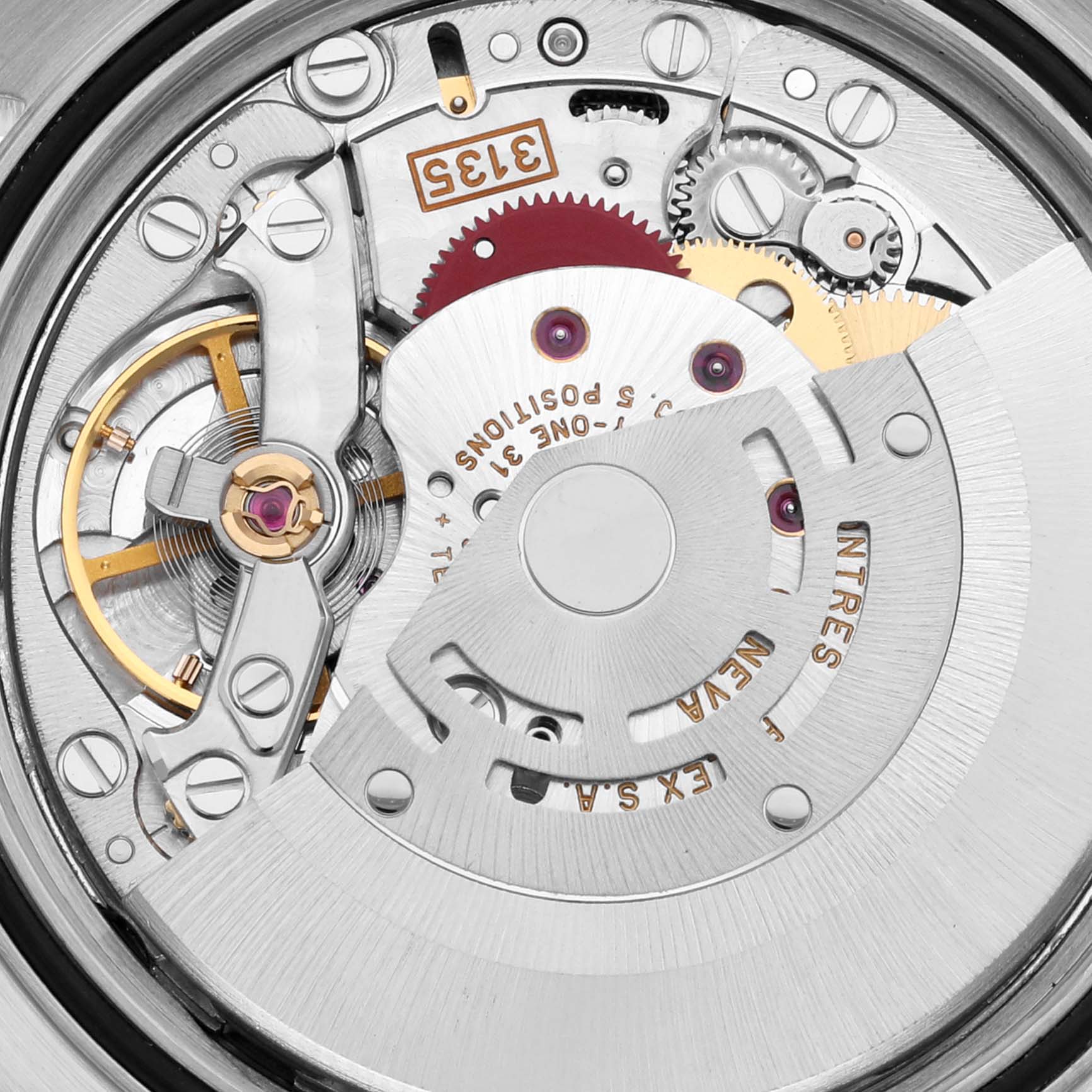 The image shows a close-up view of the movement and internal mechanisms of a Rolex Datejust 16233 Men's Steel and Gold (two tone) White Dial 16233 Men's Steel and Gold (two tone) White Dial watch.