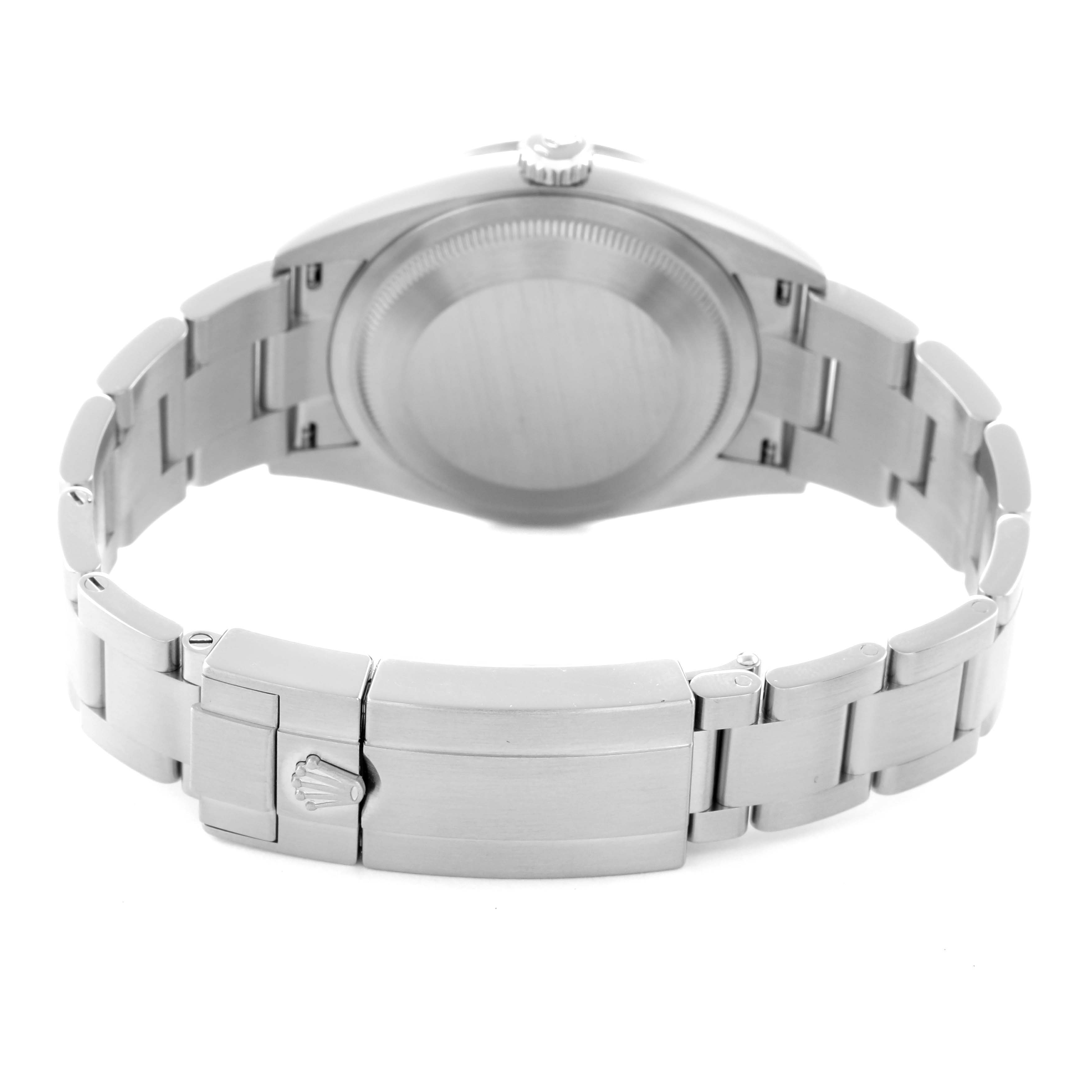 The image shows the back and bracelet clasp of a Rolex Explorer 124270 Men
s Stainless Steel Black Dial 124270 Men
s Stainless Steel Black Dial, highlighting the closed deployment clasp and case back.