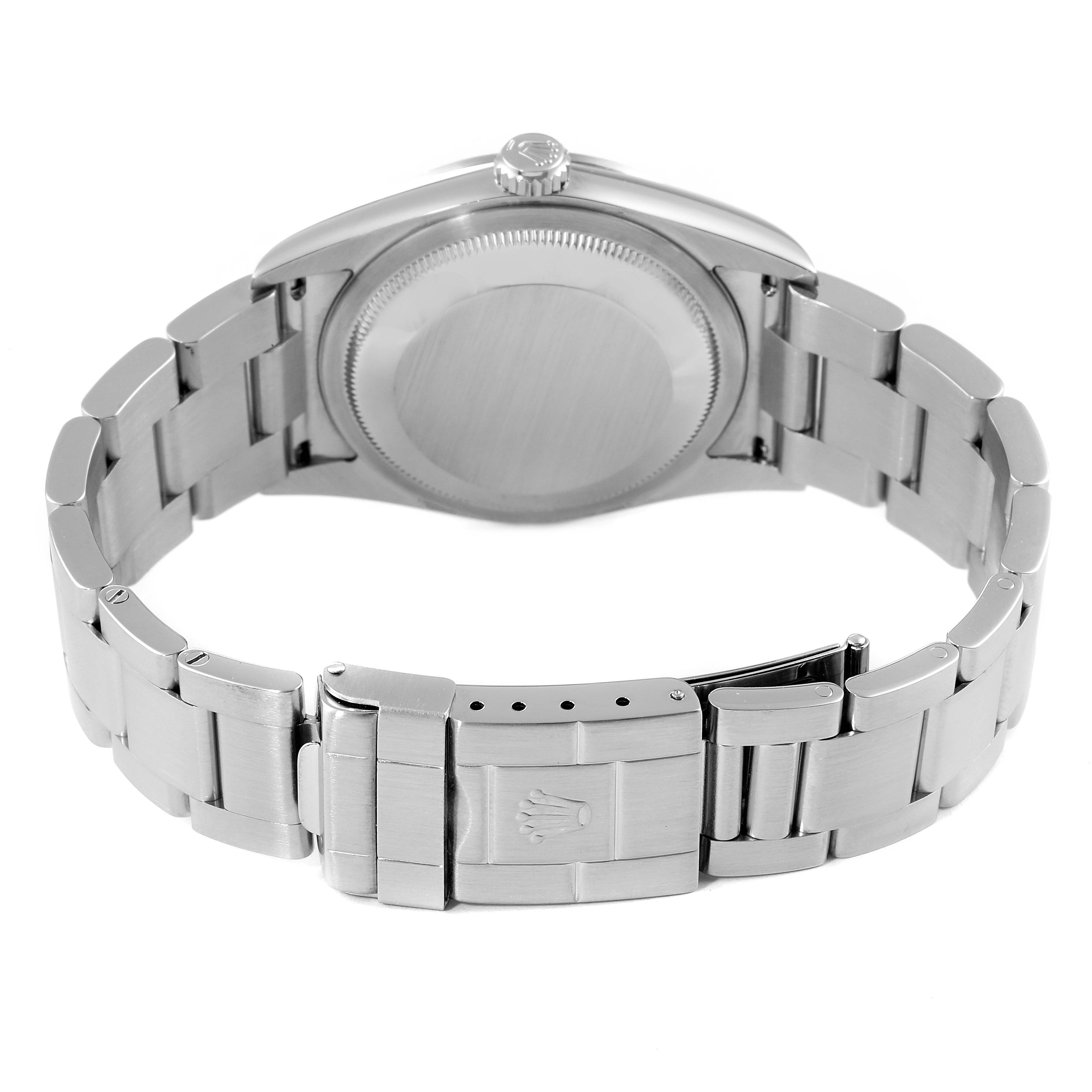 The image shows the back case and bracelet, including the clasp, of a Rolex Explorer 114270 Men's Stainless Steel Black Dial 114270 Men's Stainless Steel Black Dial watch.