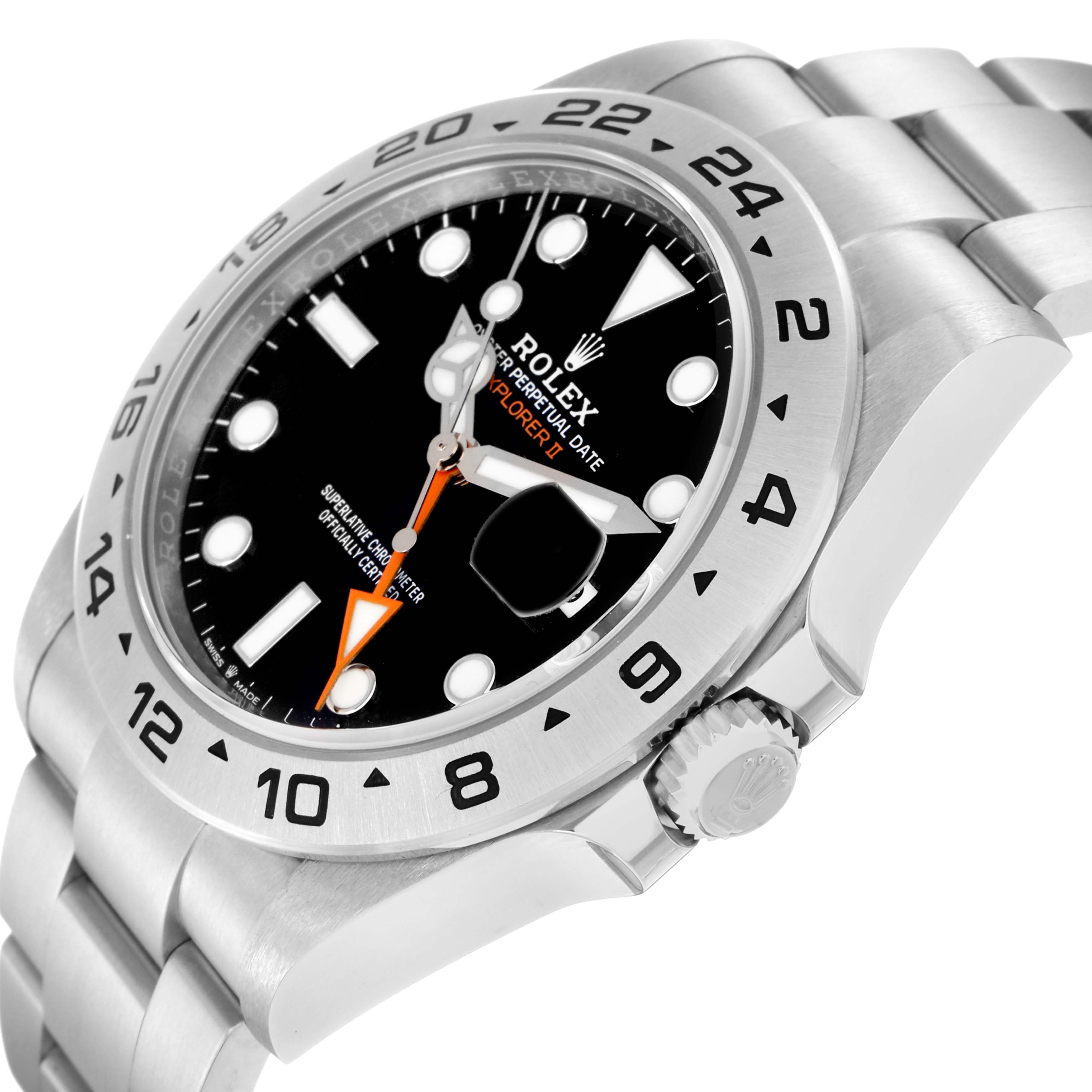 The image shows a side angle of a Rolex Explorer 226570 Men
s Stainless Steel Black Dial 226570 Men
s Stainless Steel Black Dial watch, highlighting its bezel, crown, bracelet, and face.