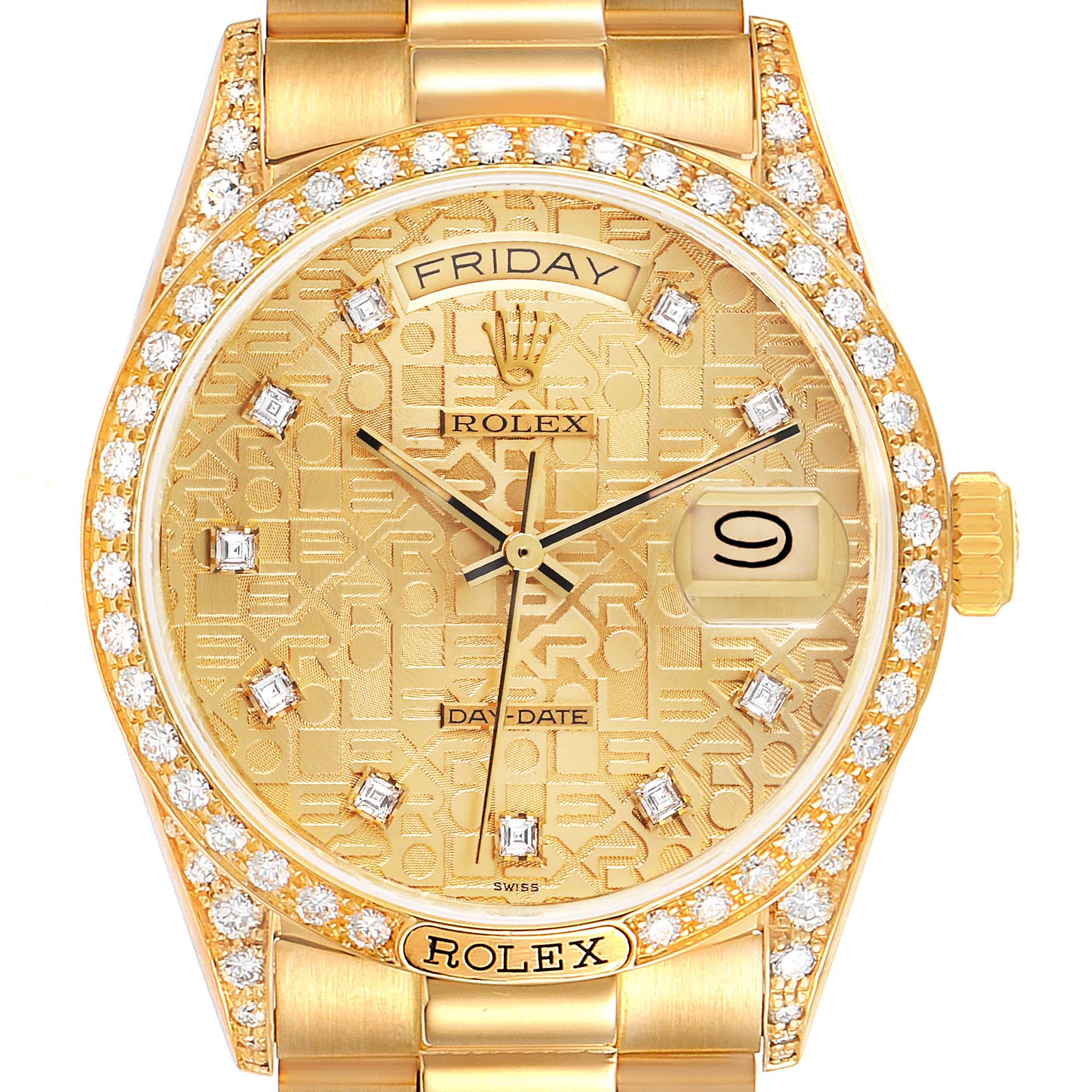 Rolex President Day-Date 18k Yellow Gold Diamond Mens Watch 18138 ...