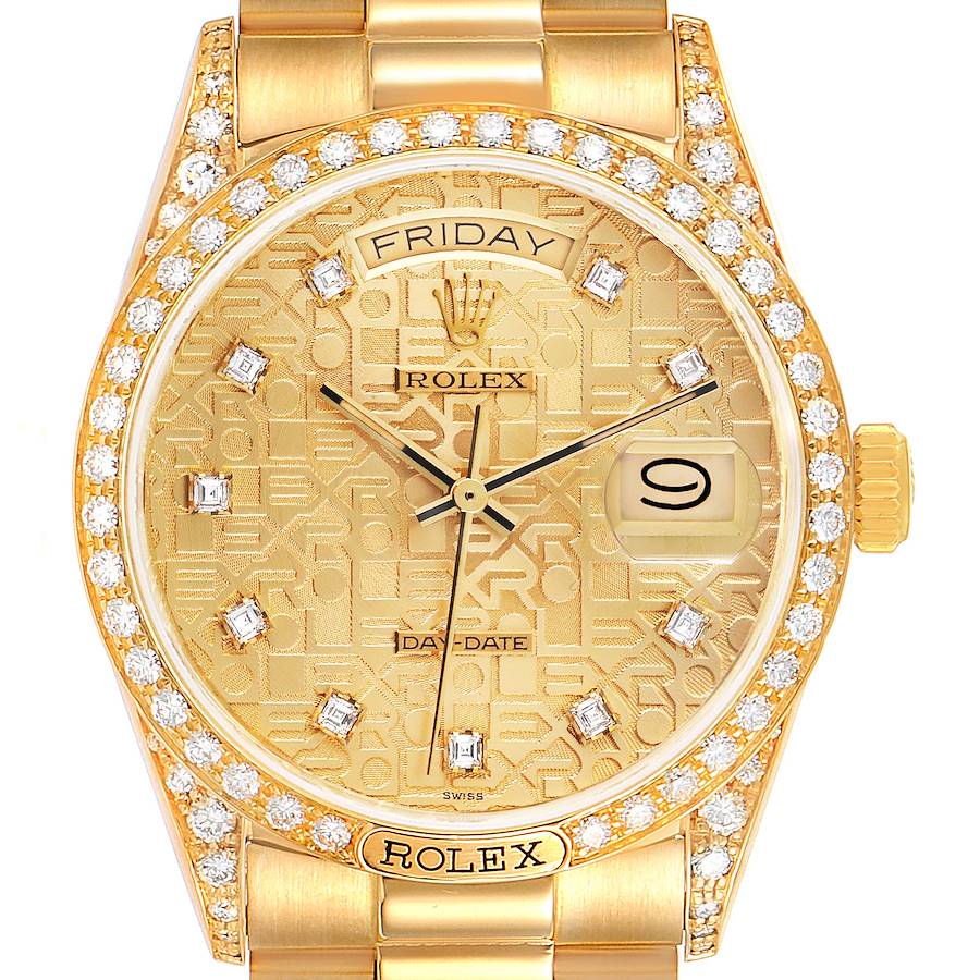 Rolex President Day-Date 18k Yellow Gold Diamond Mens Watch 18138 SwissWatchExpo