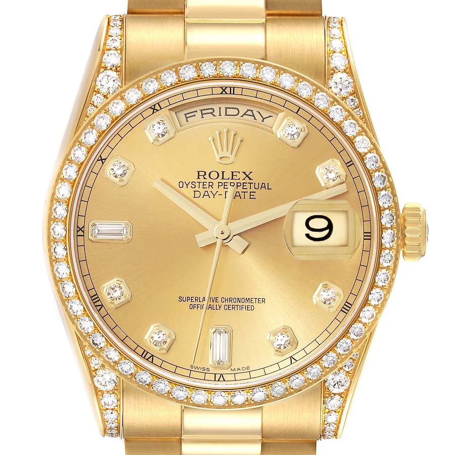 Rolex President Day-Date 36 Yellow Gold Diamond Mens Watch 118388 SwissWatchExpo