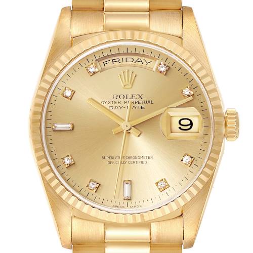 Photo of Rolex President Day-Date Yellow Gold Diamond Dial Mens Watch 18238 Box Papers
