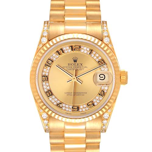 Photo of Rolex President Midsize Yellow Gold Myriad Diamond  Dial Ladies Watch 68238 Box Papers