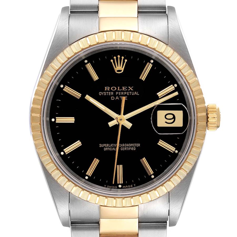 Rolex Steel Yellow Gold Black Dial Oyster Bracelet Mens Watch 15223 SwissWatchExpo