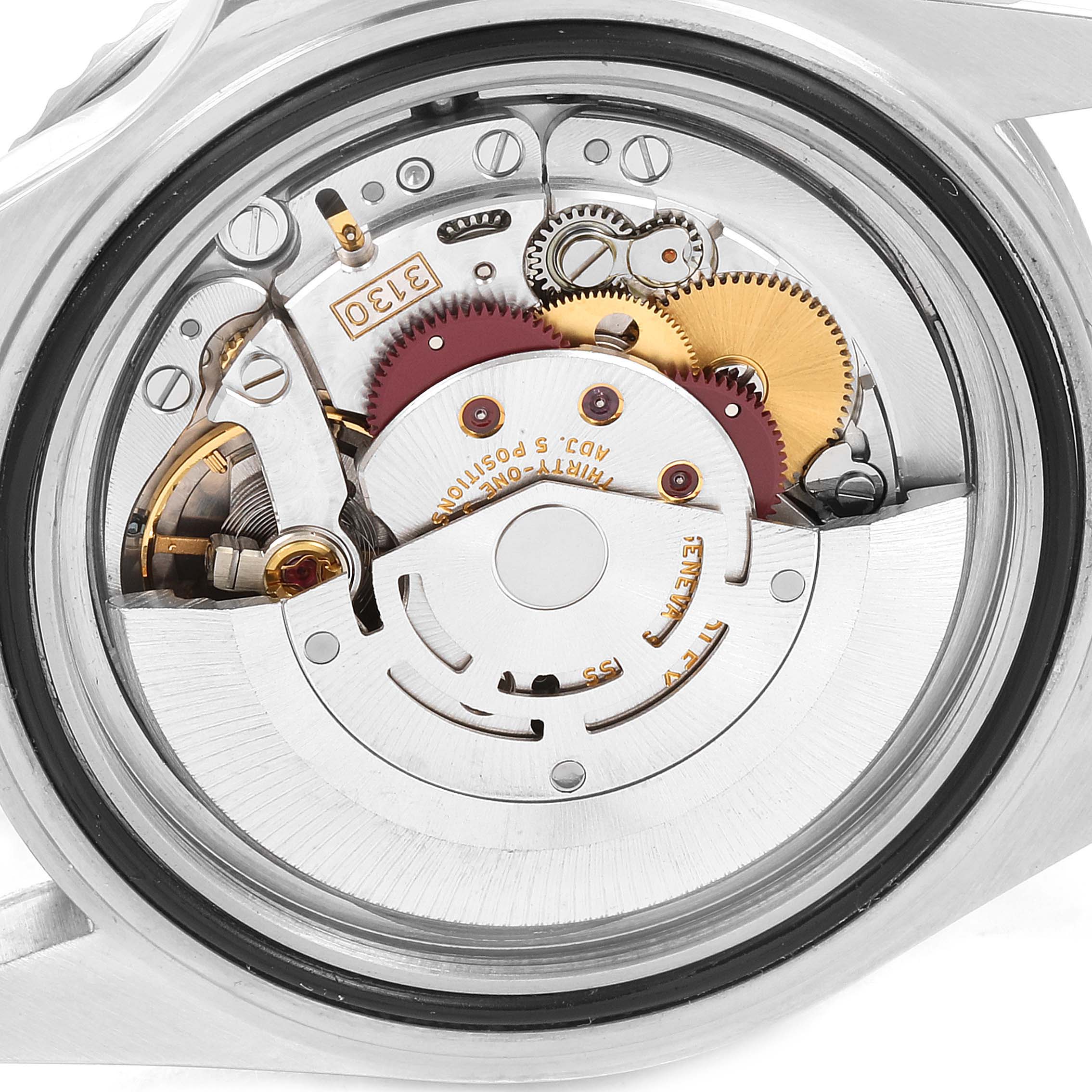 This image shows the internal movement mechanism of a Rolex Submariner 14060 Men
s Stainless Steel Black Dial 14060 Men
s Stainless Steel Black Dial watch viewed from the back.