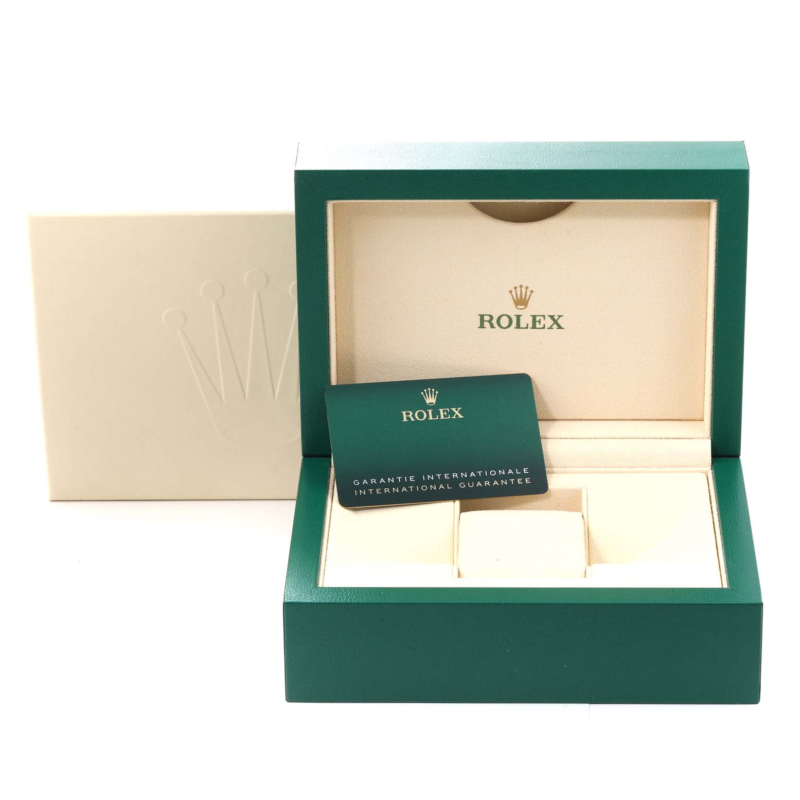 The image shows the packaging box and international guarantee card for a Rolex Submariner 126610 Men's Stainless Steel Black Dial 126610 Men's Stainless Steel Black Dial watch.