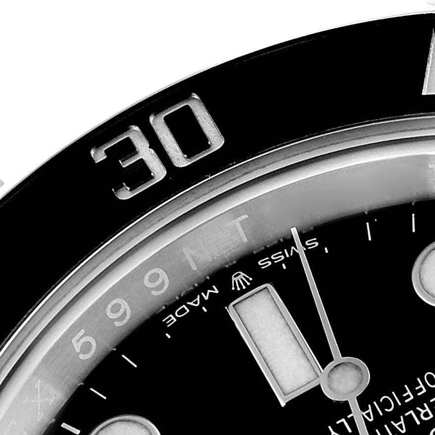The image shows a close-up of the dial and bezel of a Rolex Submariner 126610 Men's Stainless Steel Black Dial 126610 Men's Stainless Steel Black Dial watch, highlighting the 30-minute mark and part of the dial face.