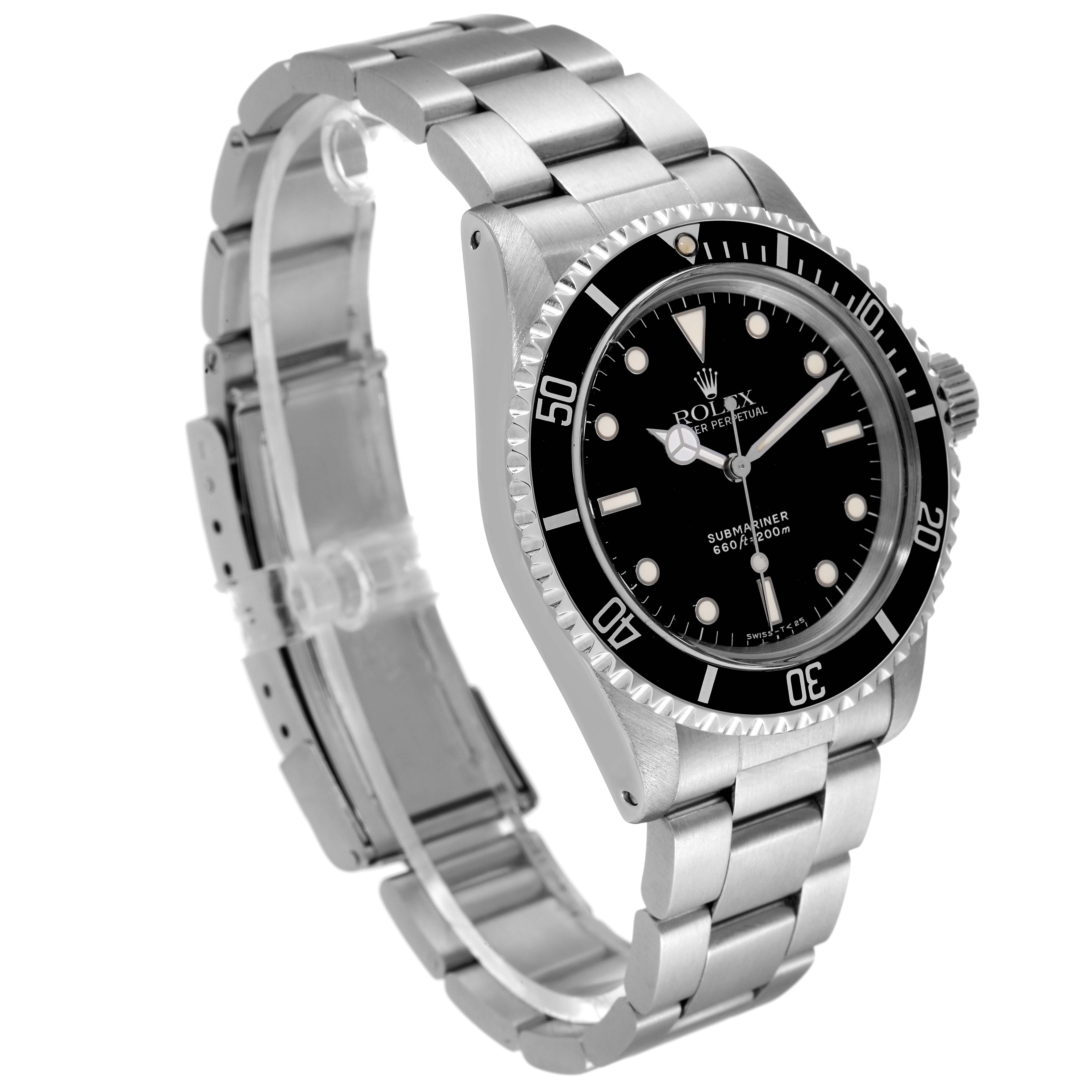 The image shows a Rolex Submariner 5513 Men's Stainless Steel Black Dial 5513 Men's Stainless Steel Black Dial watch at a three-quarter angle, displaying its face, bezel, and metal bracelet.