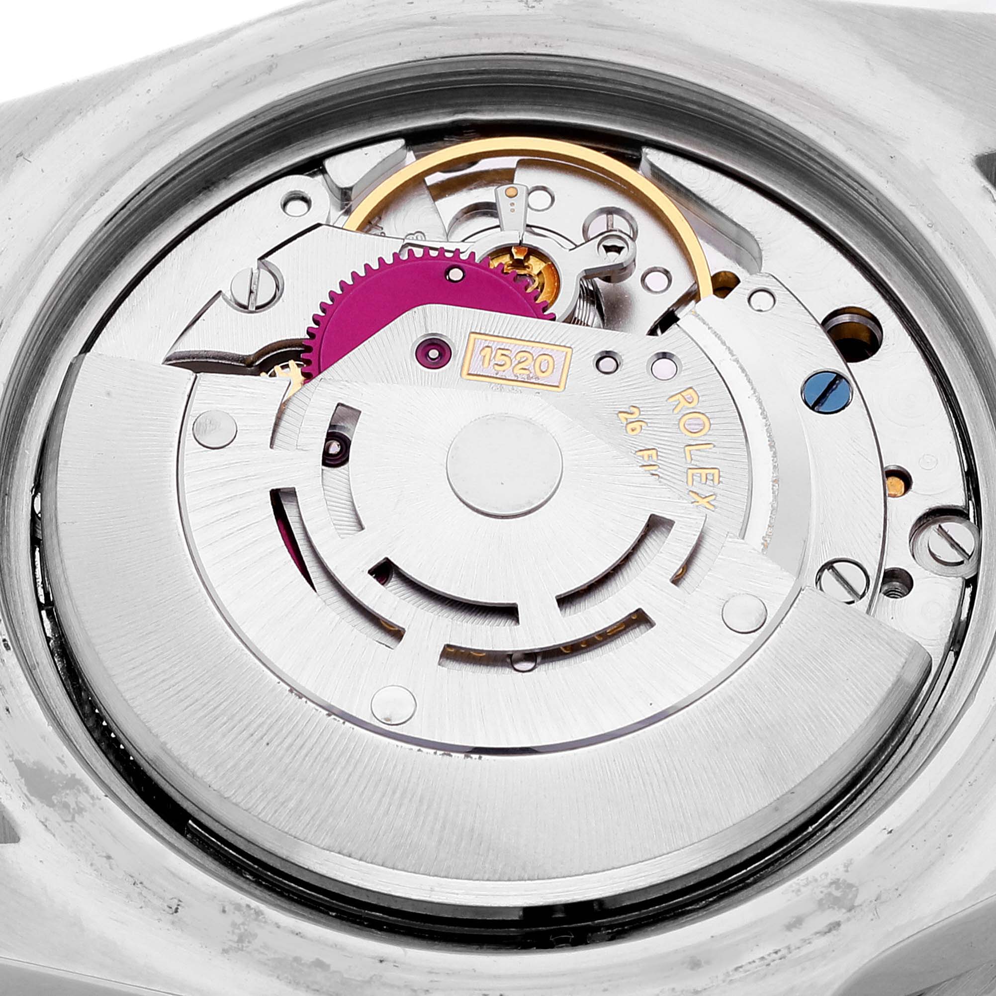 This image shows a close-up of the movement mechanism inside a Rolex Submariner 5513 Men's Stainless Steel Black Dial 5513 Men's Stainless Steel Black Dial watch.