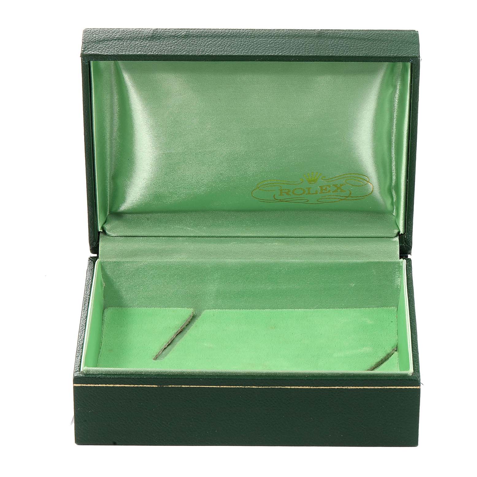 The image shows an empty green box with a green interior for a Rolex Submariner 5513 Men's Stainless Steel Black Dial 5513 Men's Stainless Steel Black Dial watch.