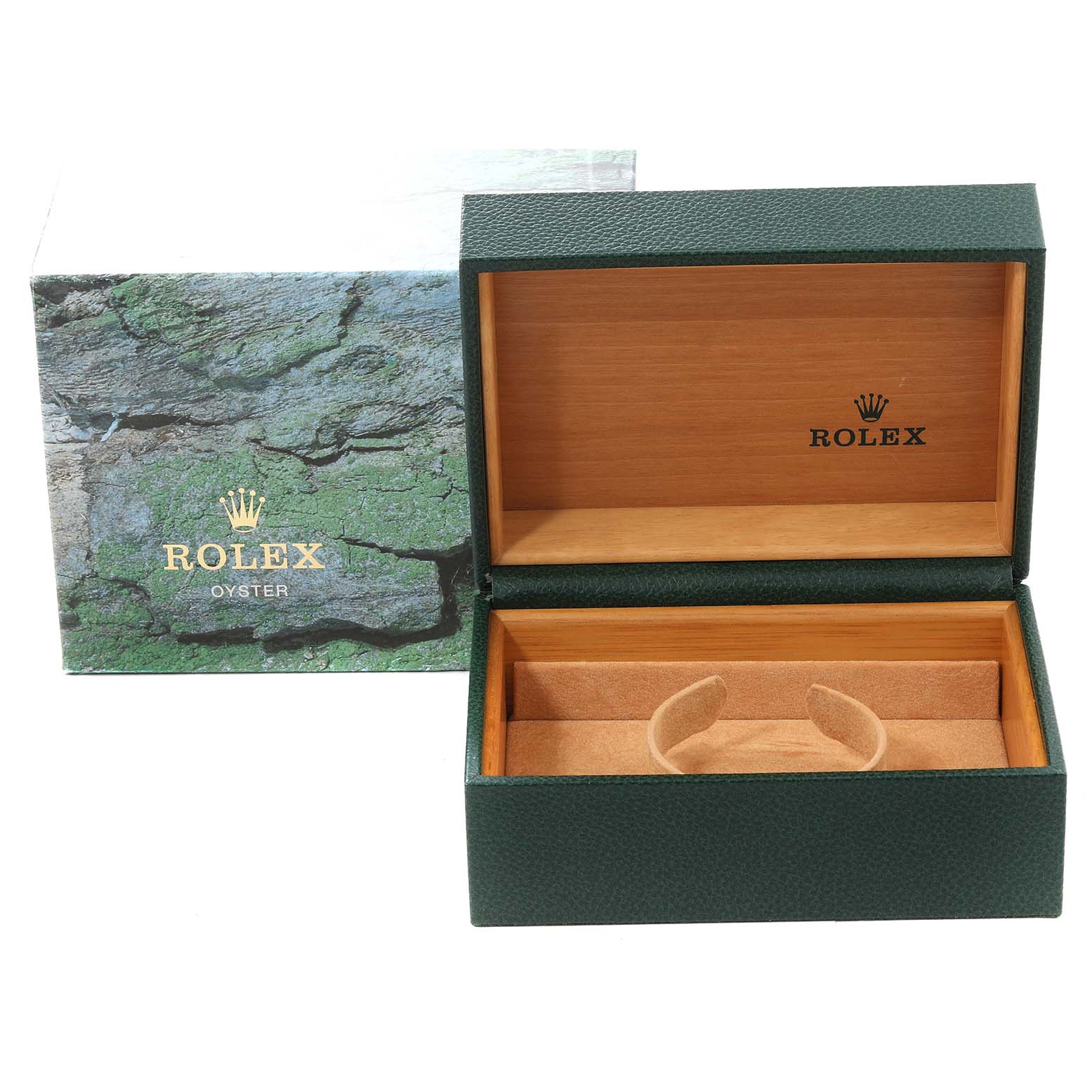 The image shows the open presentation box and exterior box for a Rolex Submariner 16613 Men's Steel and Gold (two tone) Blue Dial 16613 Men's Steel and Gold (two tone) Blue Dial watch.