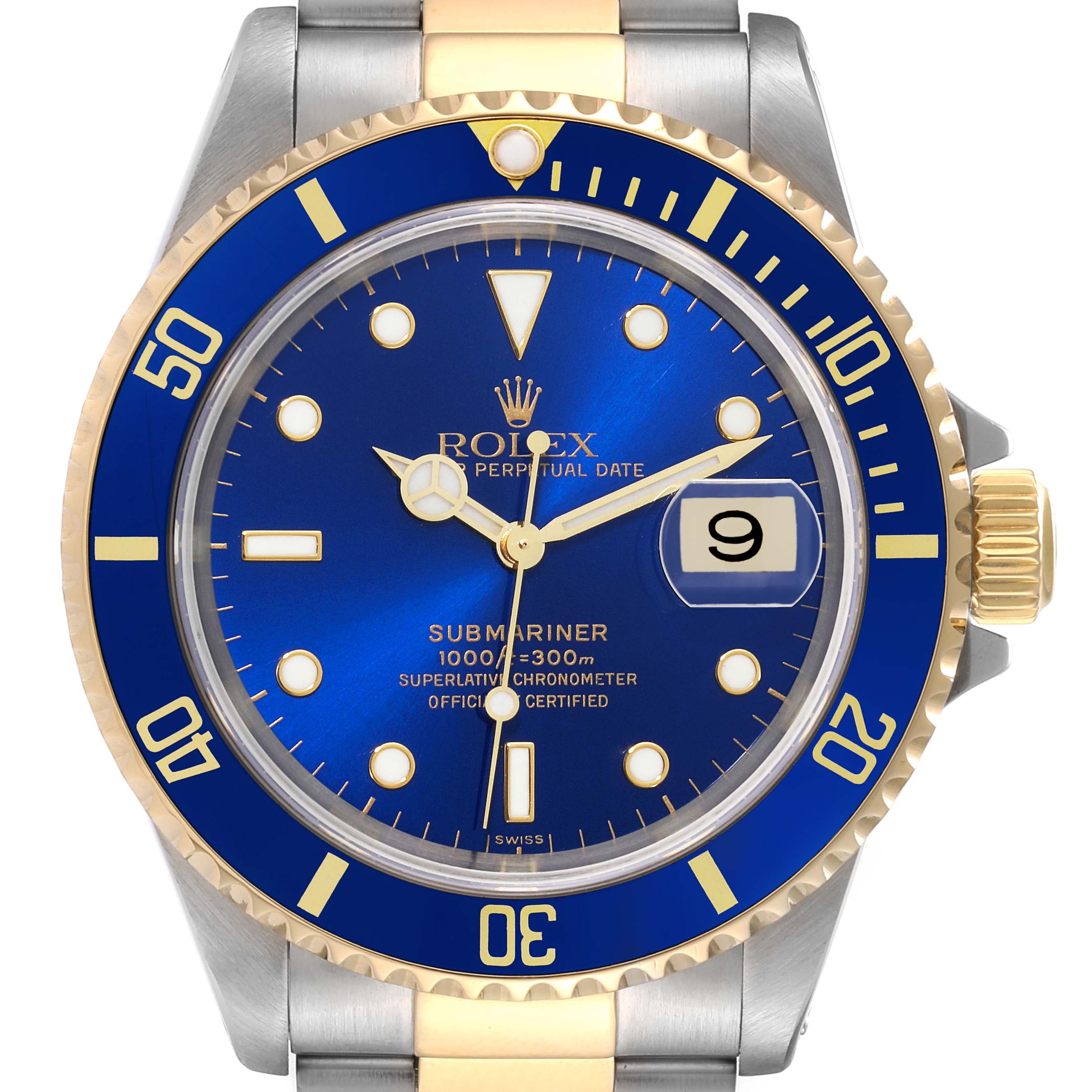 Rolex Submariner Blue Dial Steel Yellow Gold Mens Watch 16613 ...