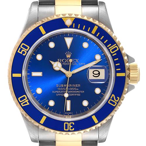 Photo of Rolex Submariner Blue Dial Steel Yellow Gold Mens Watch 16613 Box Papers + 2 extra links