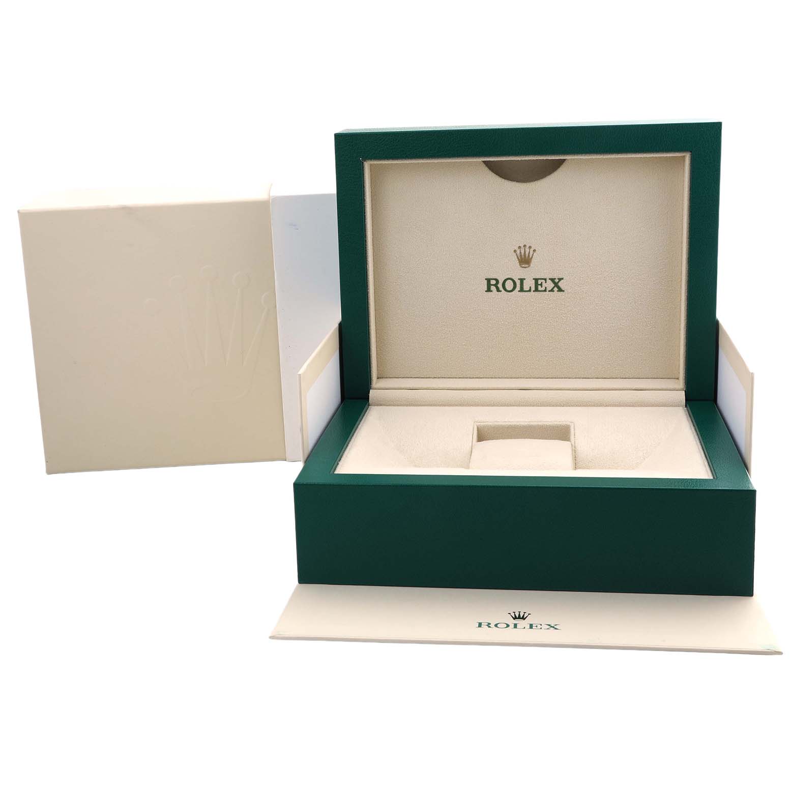 The image shows an open Rolex Submariner 126610LN Men's Stainless Steel Black Dial watch box at a straight angle, displaying its interior and logo.
