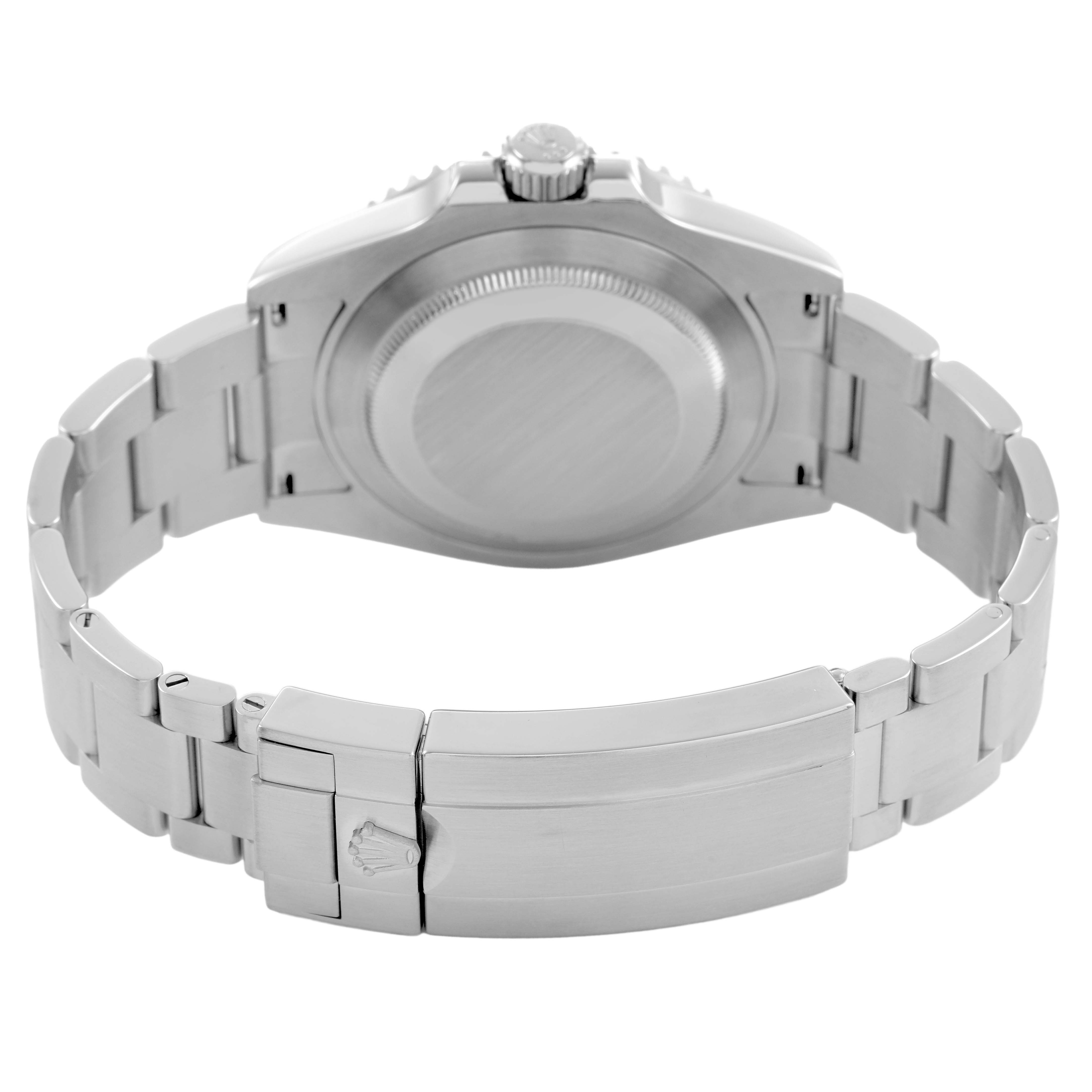 The image shows the back view of a Rolex Submariner 126610LN Men's Stainless Steel Black Dial, highlighting the case back, bracelet, and clasp.